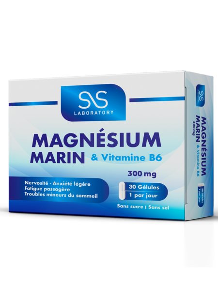 Magnésium marin & Vitamine B6 – 300mg – 30 gélules végétales